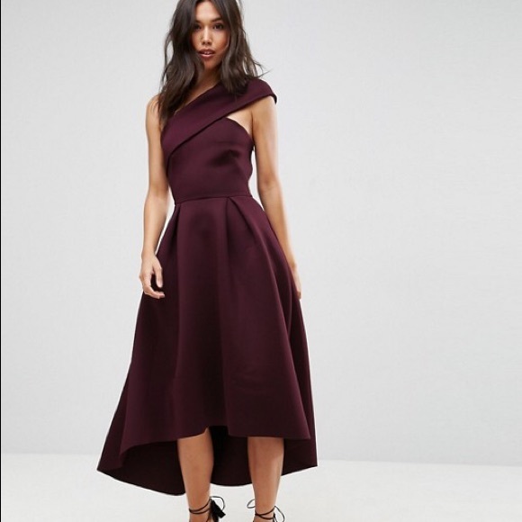 ASOS One Shoulder Scuba Midi Skater Dress - Picture 2 of 8